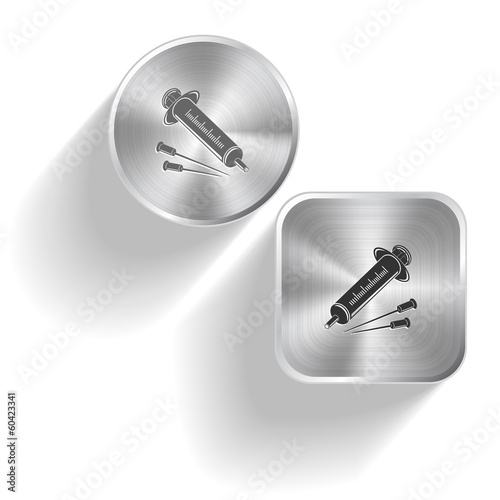 Syringe. Vector set steel buttons