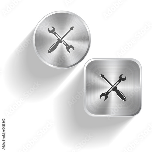 Screwdriver and spanner. Vector set steel buttons