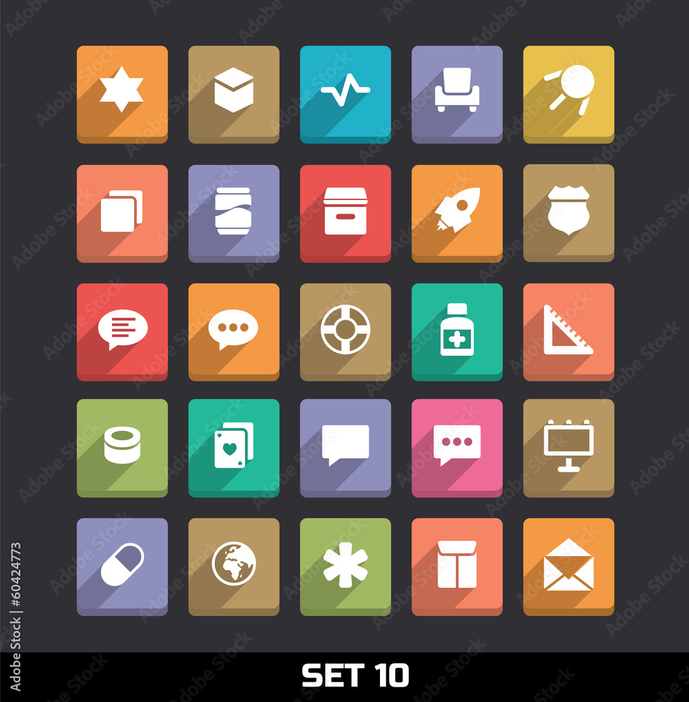 Trendy Vector Icons With Long Shadow Set 10 Trendy Vector Icons With Long Shadow Set 10