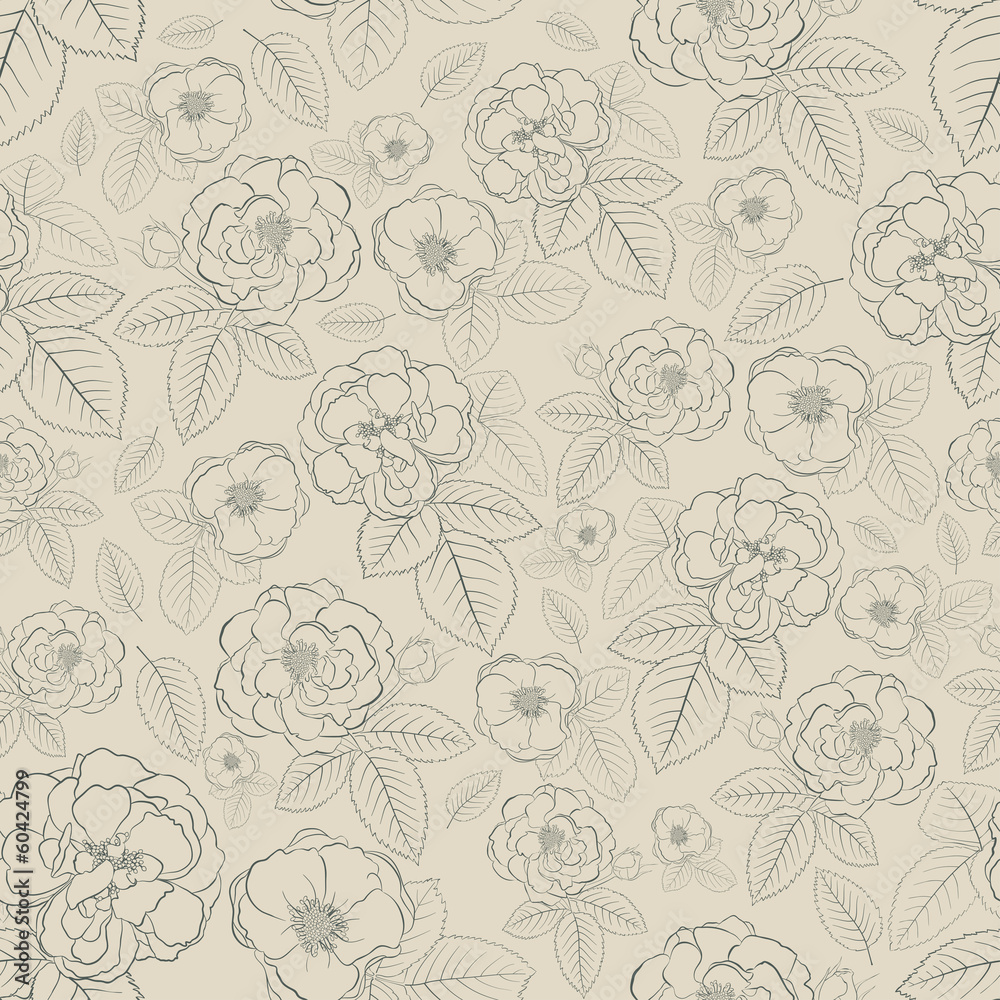 Seamless pattern of flowers, gray on brown Seamless pattern of flowers, gray on brown