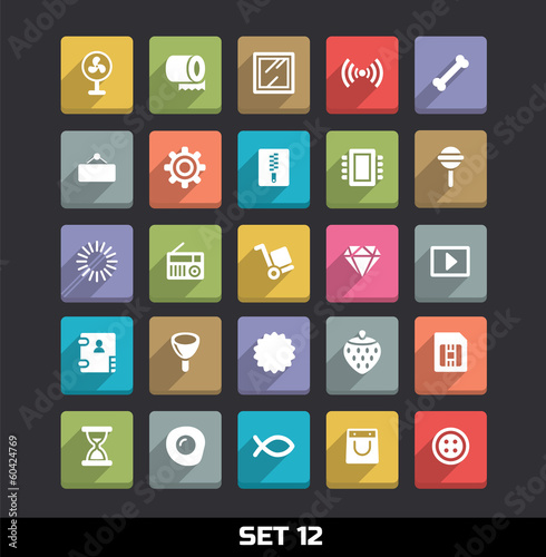 Trendy Vector Icons With Long Shadow Set 12