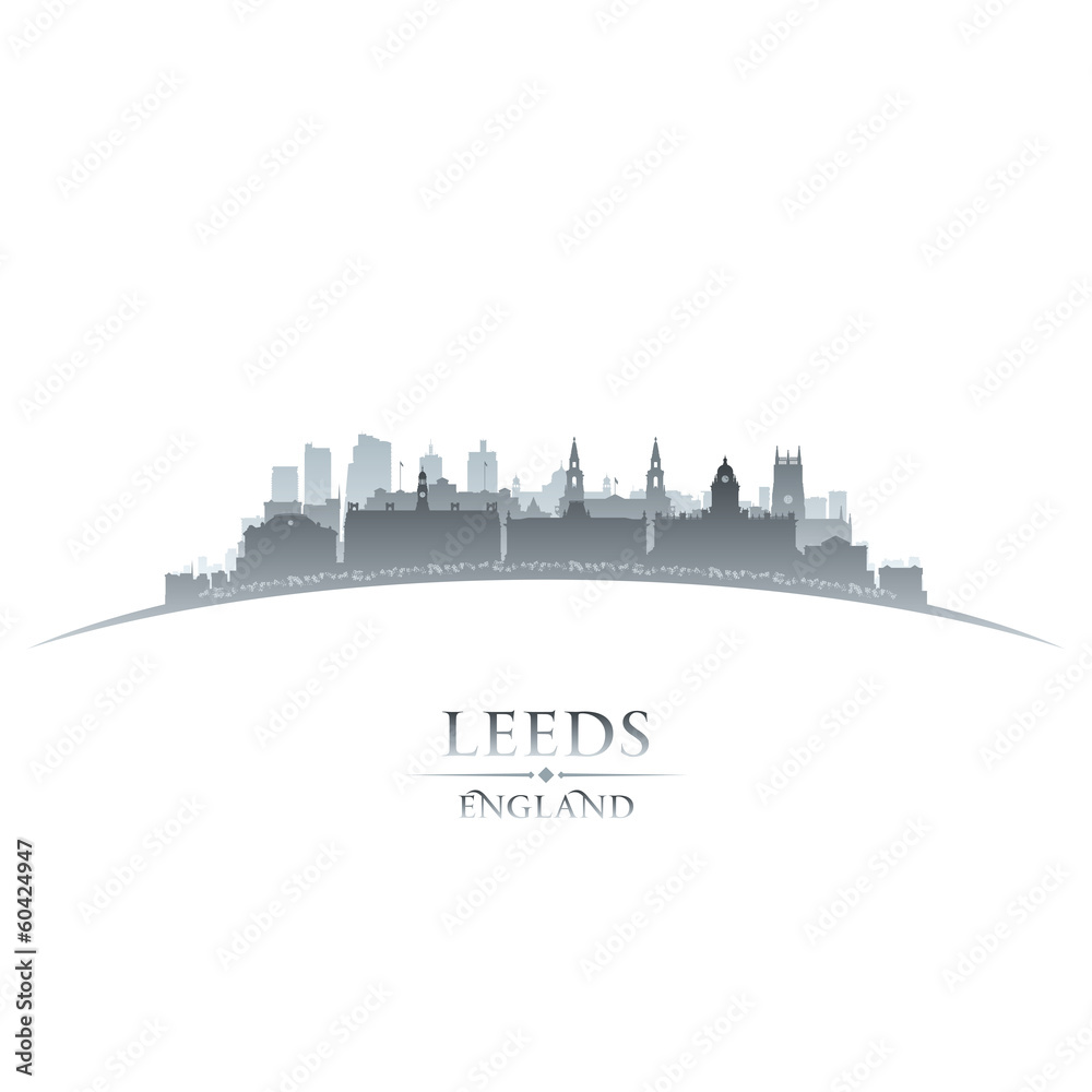 Leeds England city skyline silhouette white background