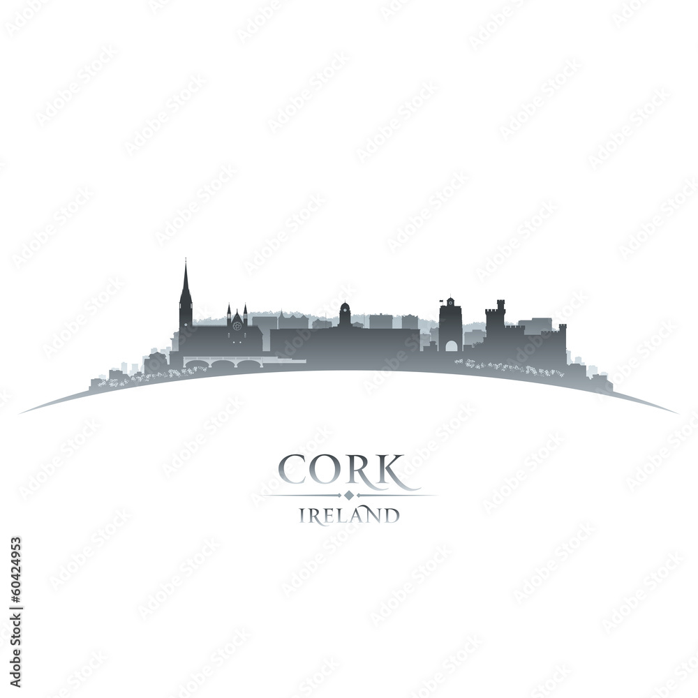 Cork Ireland city skyline silhouette white background