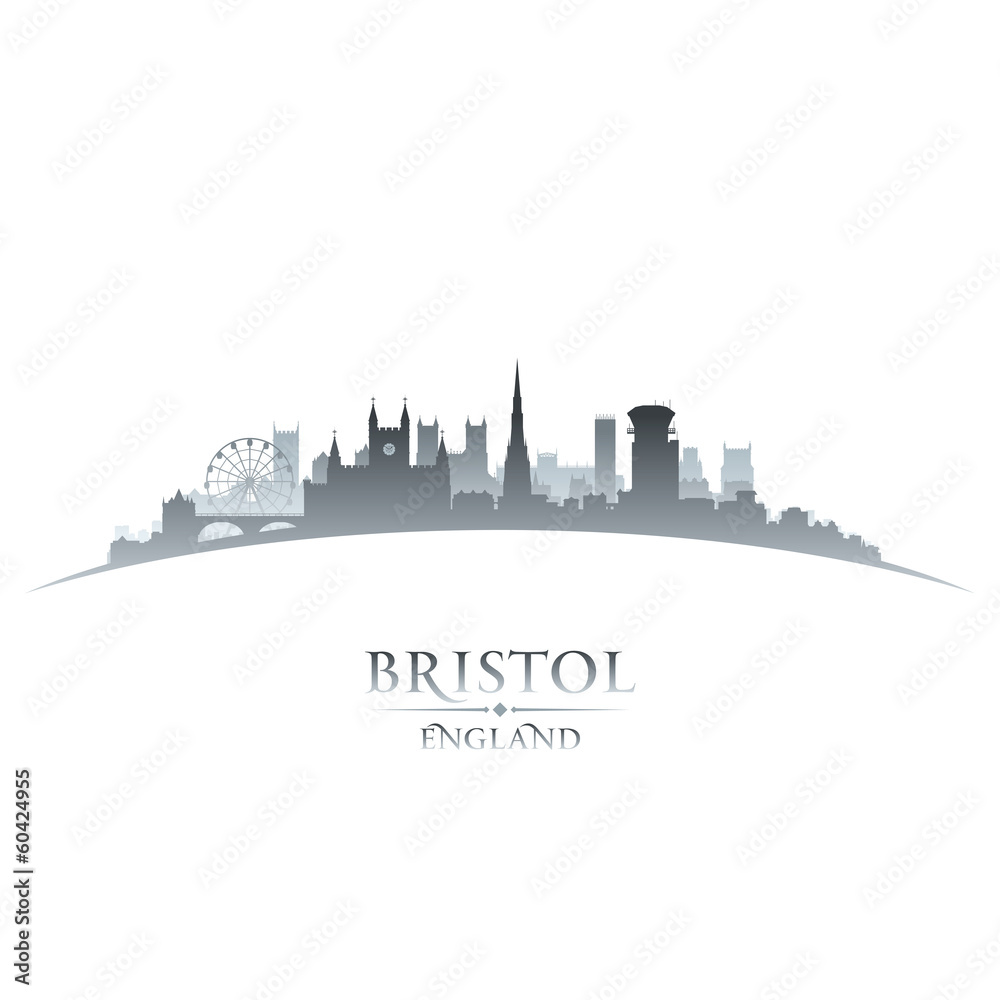 Bristol England city skyline silhouette white background