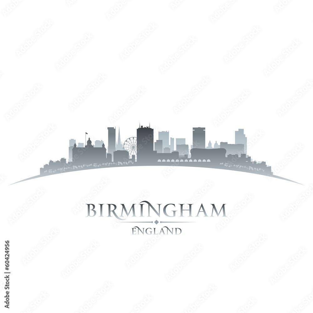 Birmingham England city skyline silhouette white background