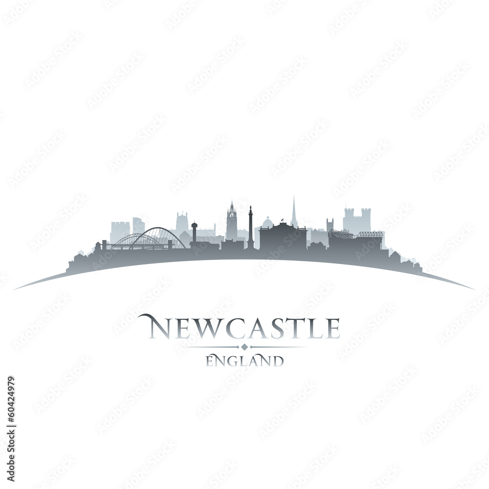 Newcastle England city skyline silhouette white background