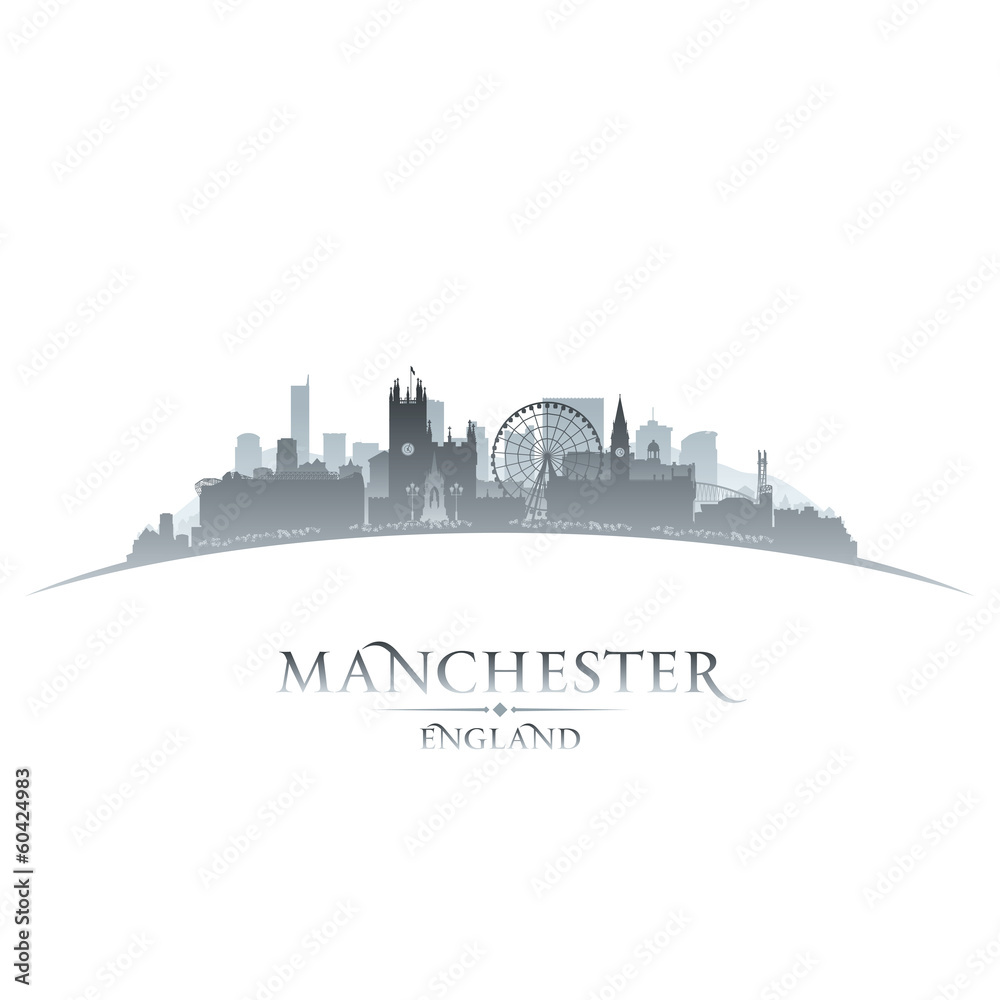 Manchester England city skyline silhouette white background