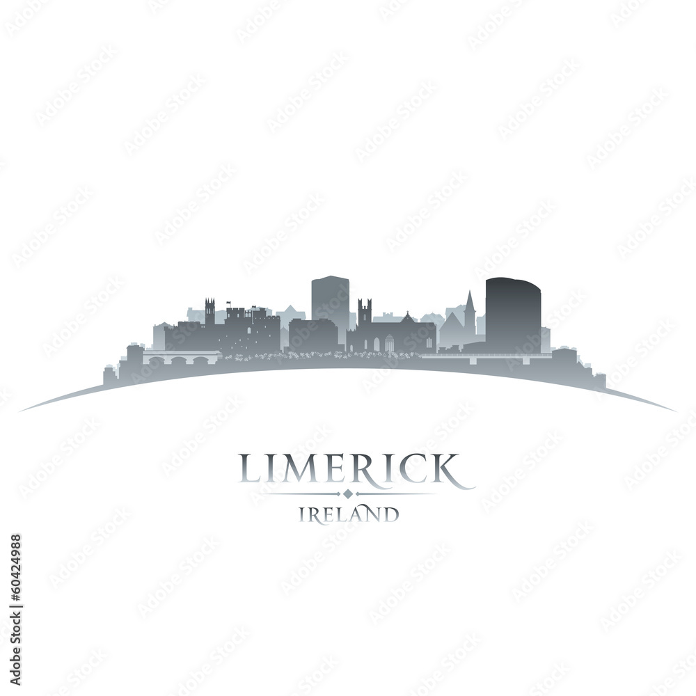 Limerick Ireland city skyline silhouette white background