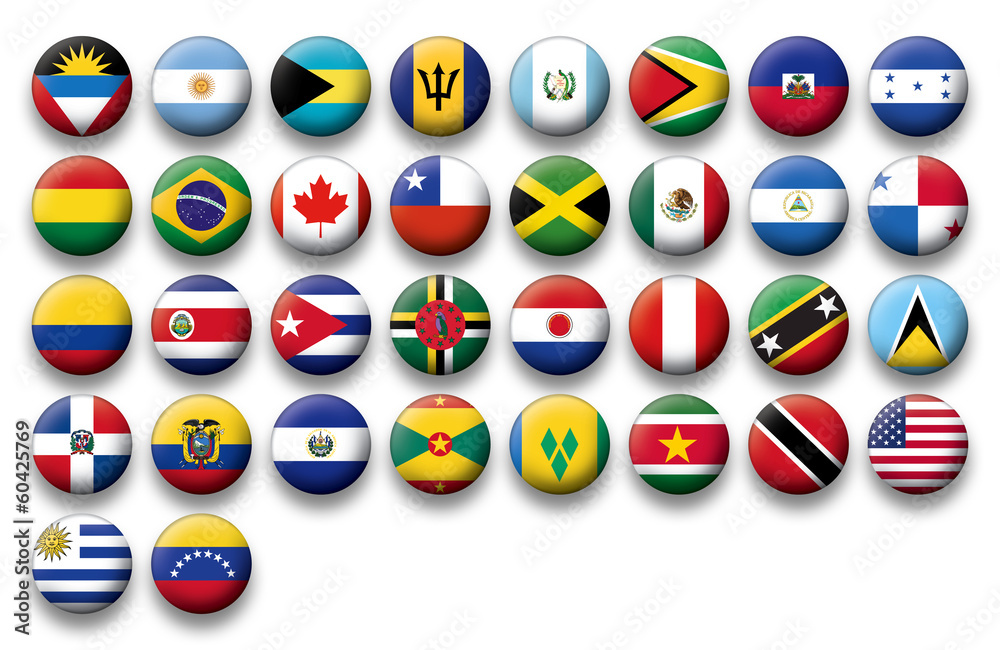 Vector Set of buttons flags of America Vector Set of buttons flags of America