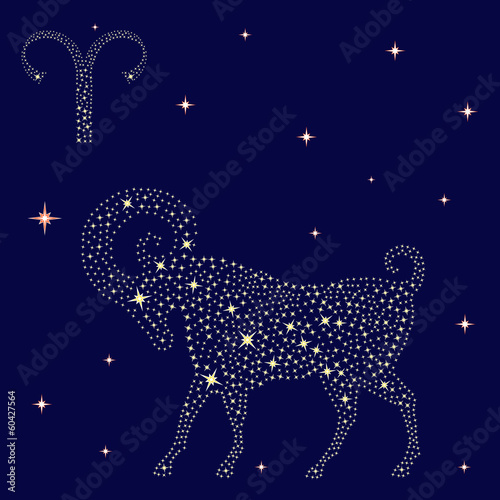 Zodiac sign Aries on the starry sky