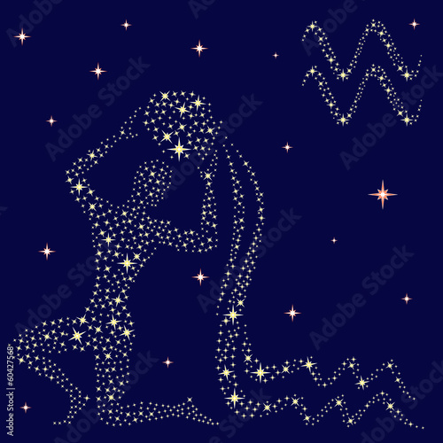 Zodiac sign Aquarius on the starry sky
