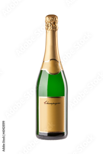Pojedyncza butelka szampana z pustymi etykietami