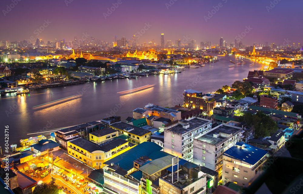 Obraz premium Urban City Skyline, Grand Palace & Wat Phra Kaew, Bangkok, Thail