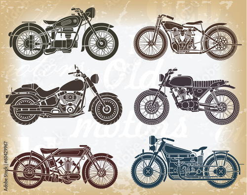Vector set of old classic motorcycle