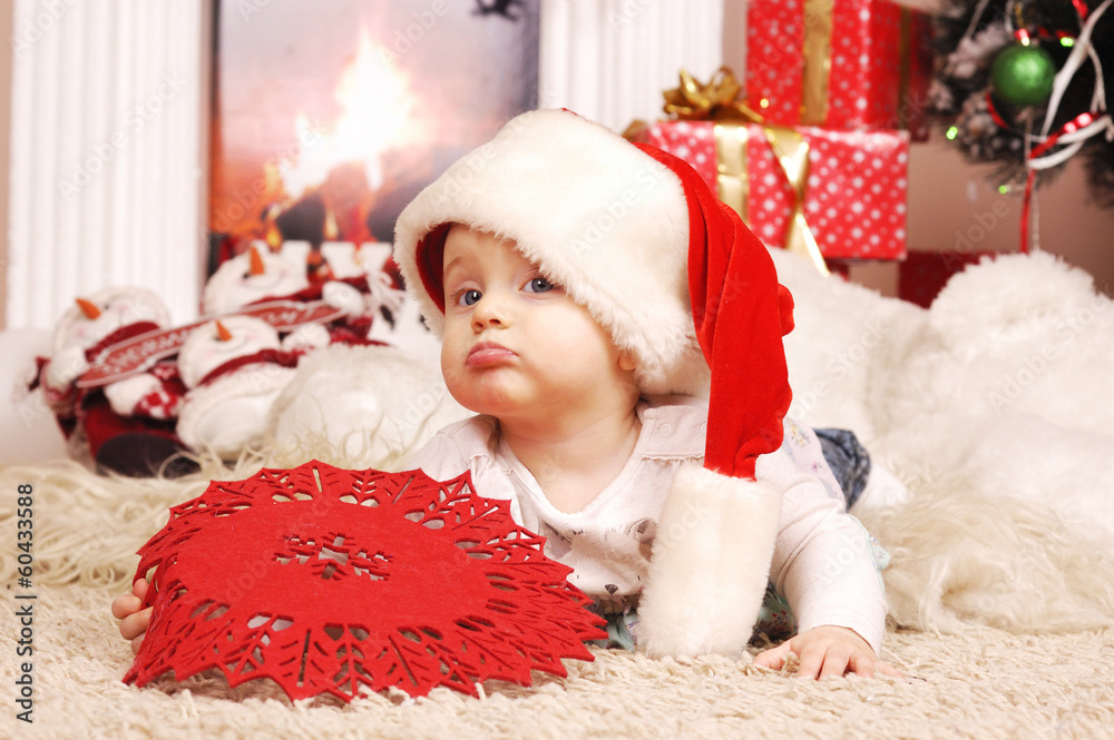 little happy Christmas girl in santa's hat little happy Christmas girl in santa's hat