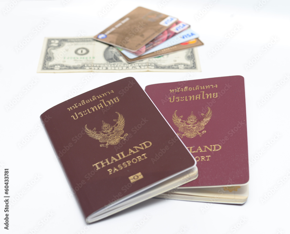 us dollar bills and credit card with Thailand passport us dollar bills and credit card with Thailand passport