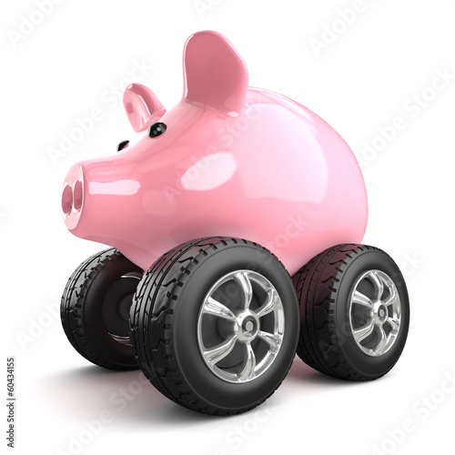 Piggy bank drives to work