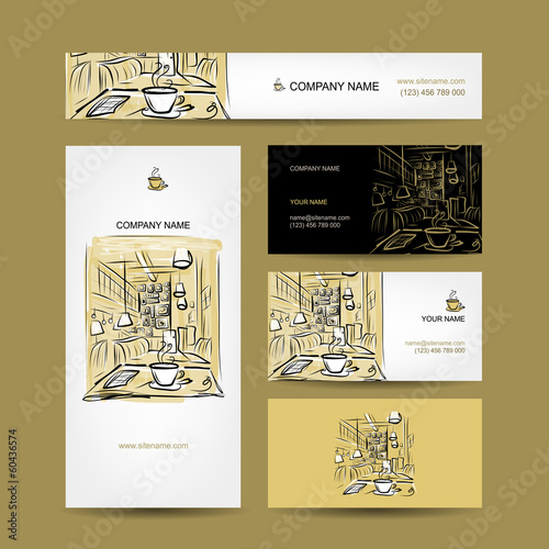 Business cards design, coffee house sketch