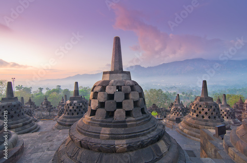 Sunrise Borobudur Temple Stupa in Yogyakarta, Java, Indonesia... © cescassawin