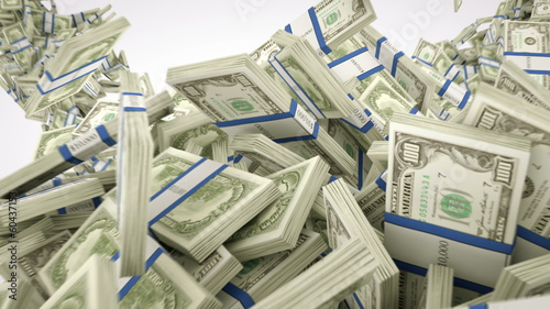 4K Money: dollar cash slow motion scattering on white. Alpha