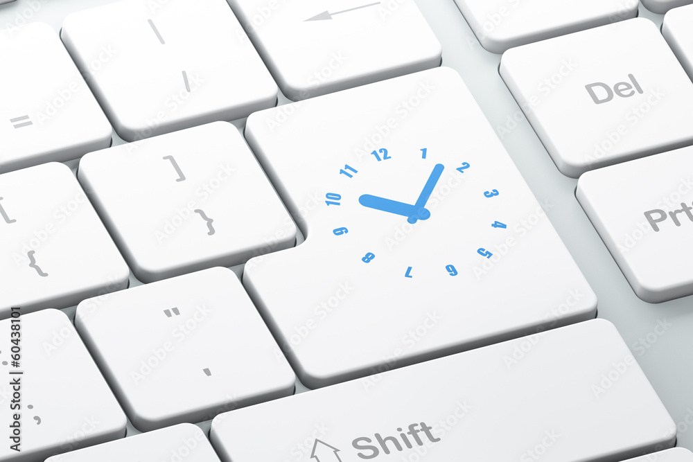 Timeline concept: Clock on computer keyboard background Timeline concept: Clock on computer keyboard background