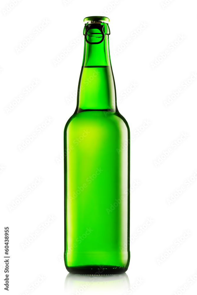 Green bottles of beer on a white background Green bottles of beer on a white background