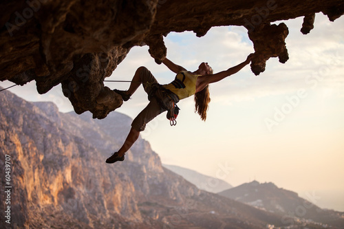 Canvas Print Rock climber at sunset, Kalymnos Island, Greece