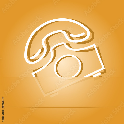 Old phone. Paper sticker. Vector illustration.