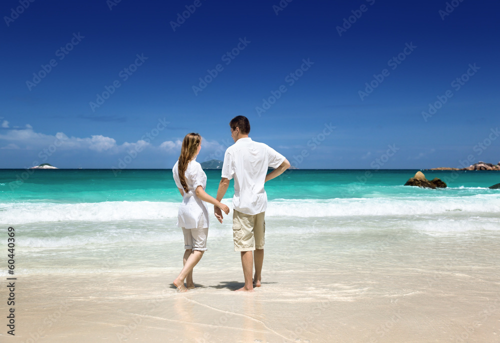 man and woman romantic couple on tropical beach