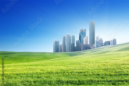 Fototapeta Naklejka Na Ścianę i Meble -  spring field and modern city