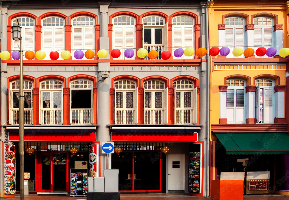 Naklejka premium Colorful Shophouses in Singapore Chinatown