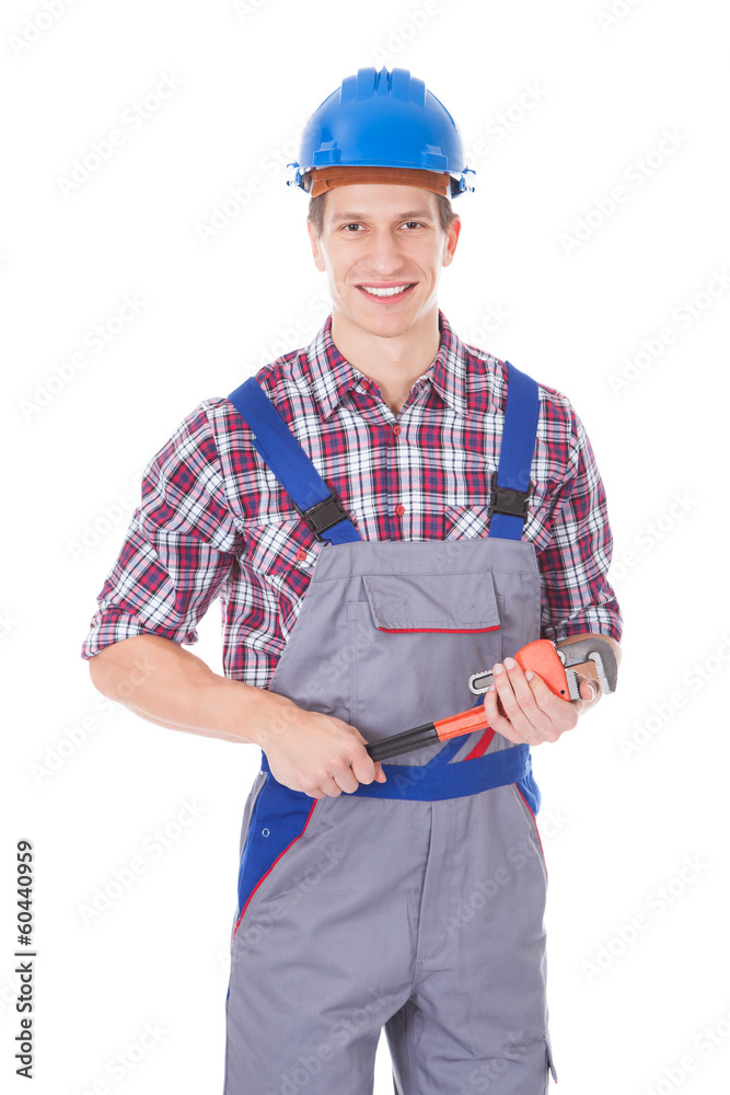 Worker Holding Toolkit And Wrench Worker Holding Toolkit And Wrench