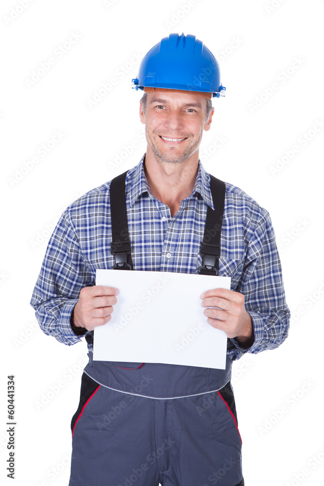 Male Worker With Blank Placard Male Worker With Blank Placard