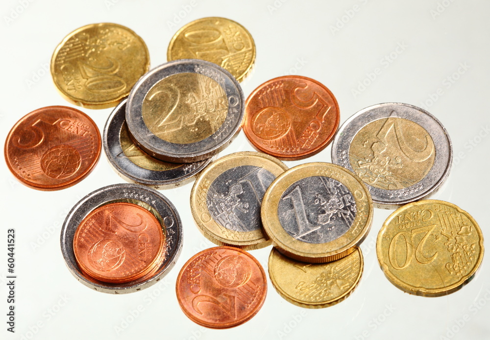 european currency euro coins money on white european currency euro coins money on white