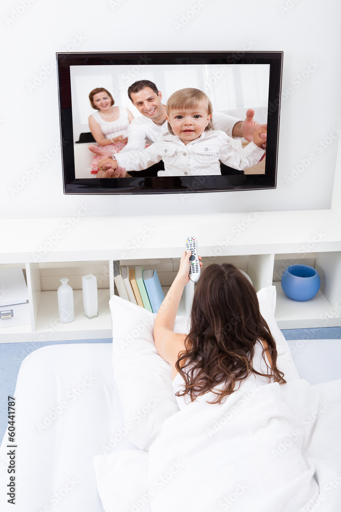 Woman Watching Movie On Television Woman Watching Movie On Television
