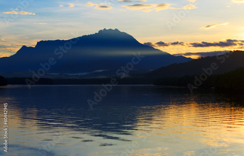 View of mount Kinabalu at sunrise in Sabah, Borneo, Malaysia