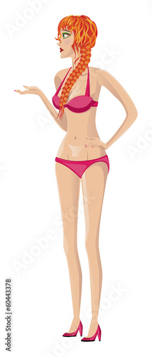 Red haired girl in pink bikini