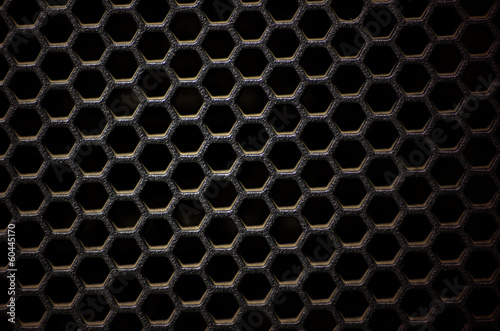 Hexagonal, honey comb stainless steel mesh on black
