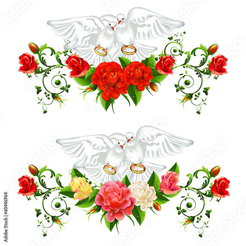 Roses , pigeons and wedding rings