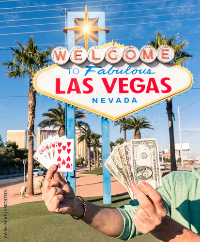 Photography Las Vegas Sign - Poker Cards and Money