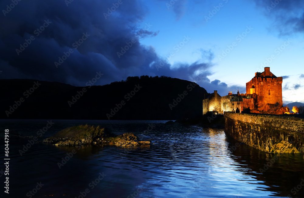 Eilean Donan Castle at dusk, Scotland, United Kingdom