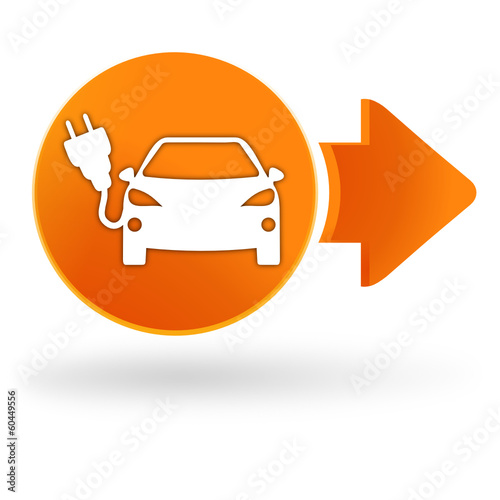 voiture électrique sur symbole web orange