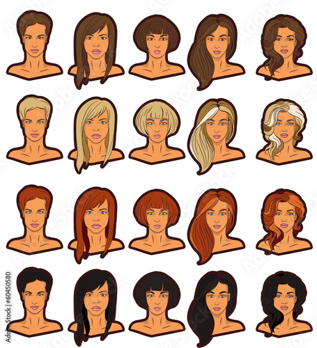 Women portraits icons set