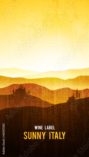 Vector wine label with the landscape of Tuscany