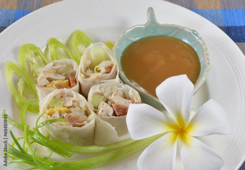 Spring rolls food on dish Spring rolls food on dish