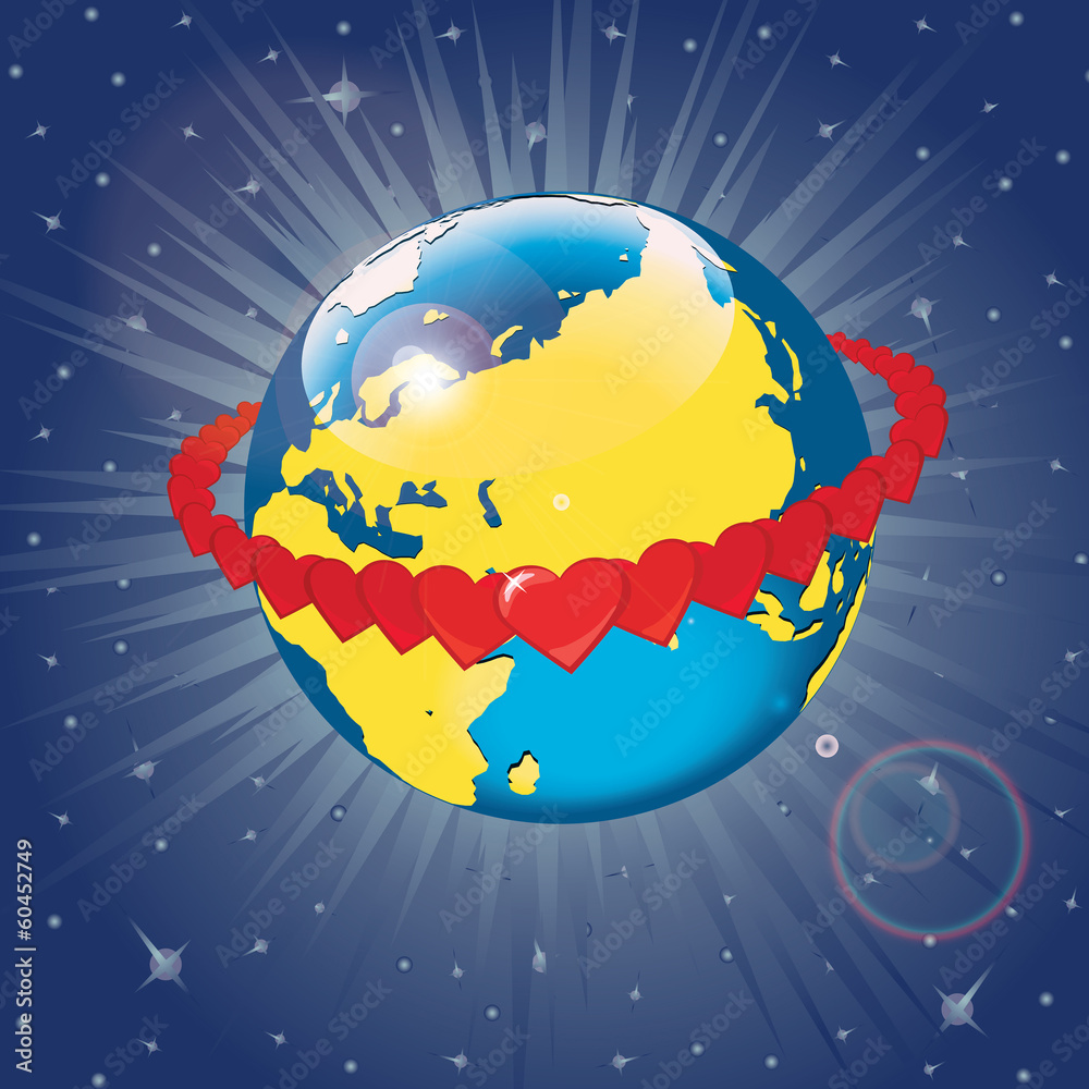 Orbit of hearts around of planet Earth.Vector Illustration Orbit of hearts around of planet Earth.Vector Illustration