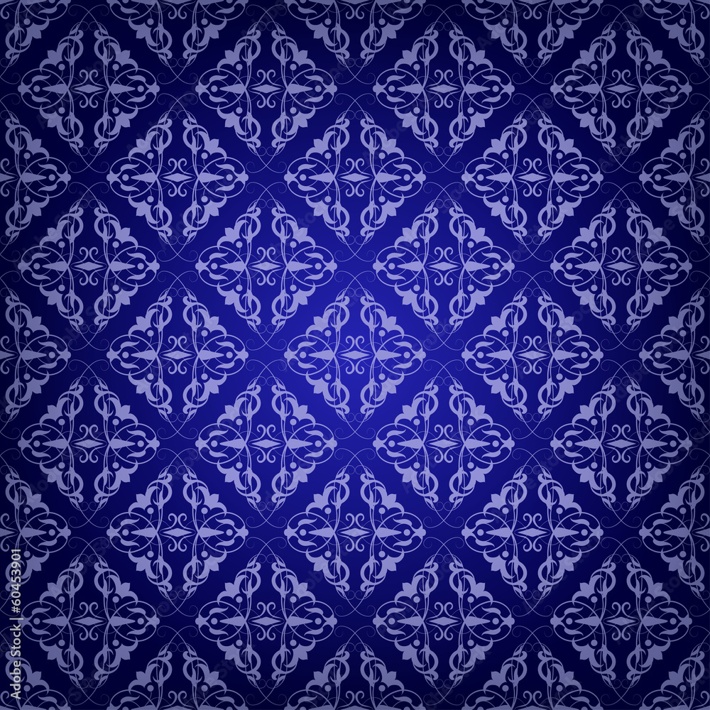 Vintage Damask seamless pattern on blue