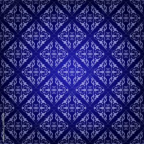 Vintage Damask seamless pattern on blue