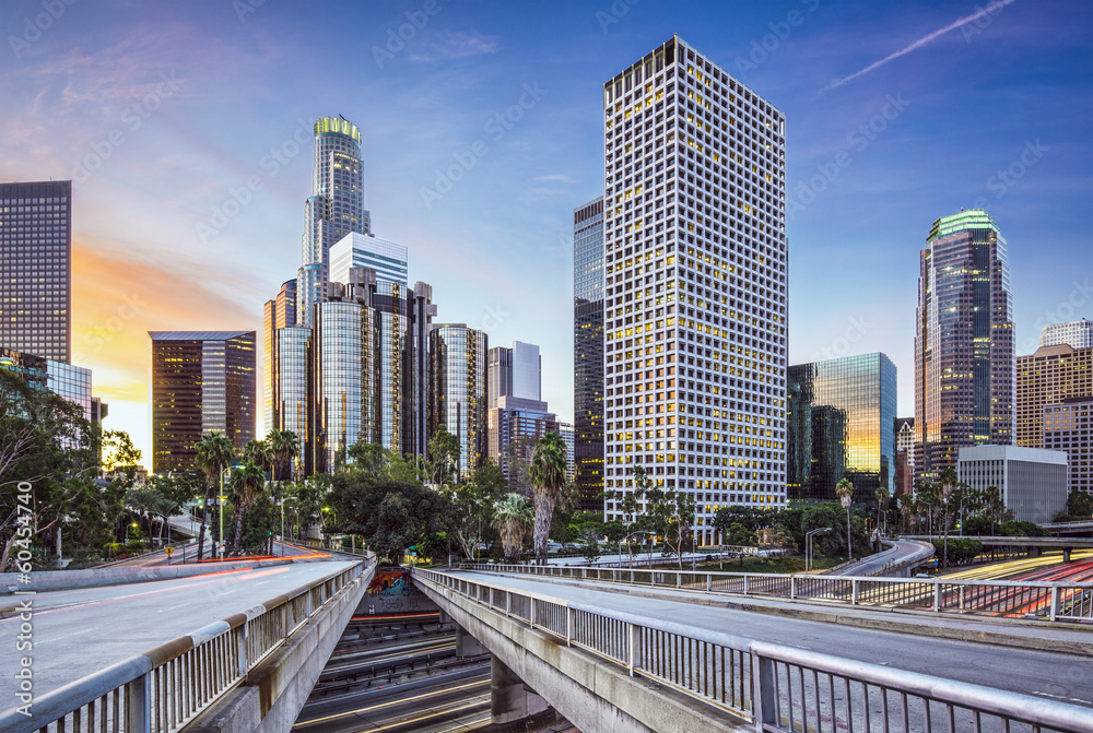 Naklejka premium Śródmieście Los Angeles, Kalifornia Pejzaż miejski