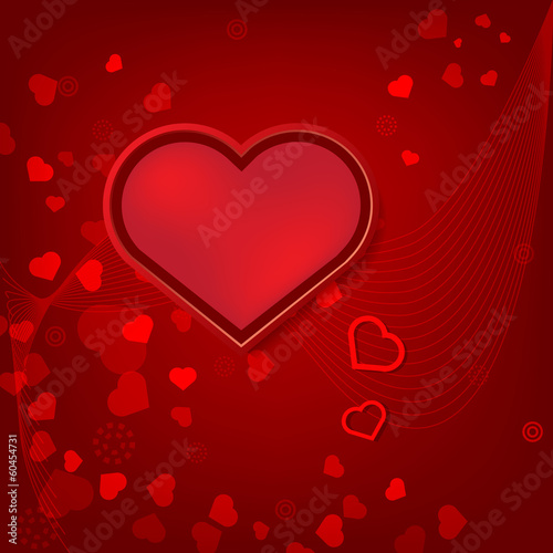 Red hearts Valentines day card on red background
